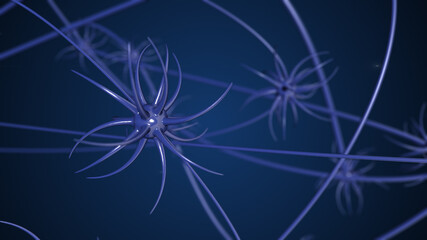 3D illustration of interconnected neurons with electrical pulses.