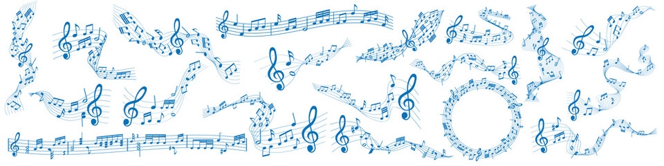 blue musical notes melody on white background	
