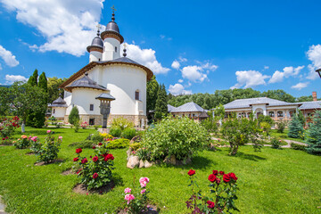 Summer orthodox monastery courtyard