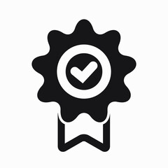 Medal and OK icon. Guarantee illustration. Winner icon. Approval label. Reward. Vector icon.