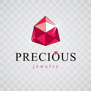 Vector glossy red ruby. Luxury diamond sign emblem, logo. Brilliant jewelry illustration.