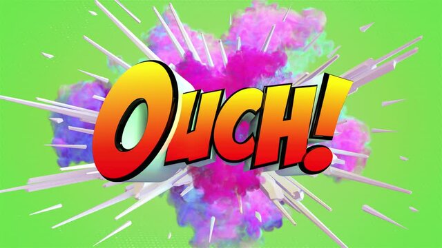 Colored abstract explosion with text Ouch! in 4K