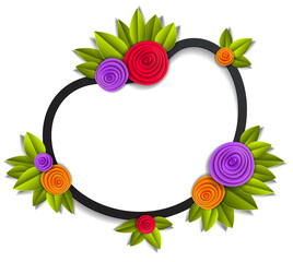 Naklejka premium Background with flowers and leaves paper cut style, copy space for text, vector floral illustration. Wedding invitation or romantic greeting card.