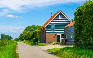 classical dutch countryside house with road, Architecture in Zeeland, The Netherlands