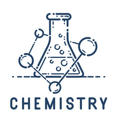 Chemical flask and molecule connections vector simple linear icon, science chemistry line art symbol, laboratory research.