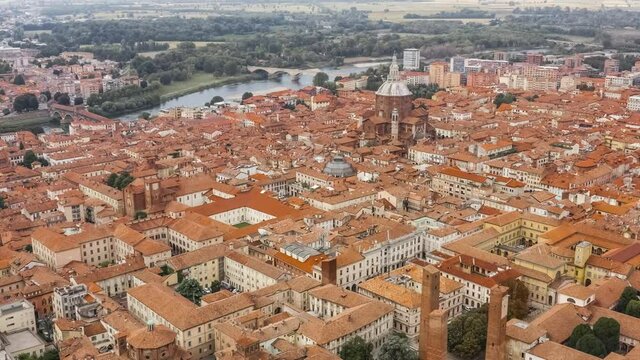 Cityscape of Pavia and its attractions. Aerial view