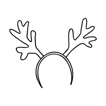 Head Band With Deer Antlers In Doodle Style. The Sketch Is Hand-drawn And Isolated On A White Background. Element Of New Year And Christmas Design. Outline Drawing. Black-white Vector Illustration