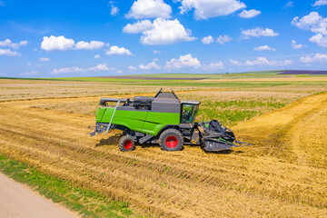 Obraz premium Combine harvester working in wheat field