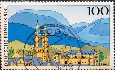 GERMANY - CIRCA 1993 : a postage stamp from Germany, showing a city view of the city of Goslar in...
