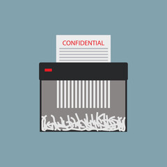 file shedder flat vector illustration, confidential paper in paper shedder