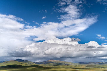 The beautiful scenery view of tibetan meadow and hills around Sertar in China
