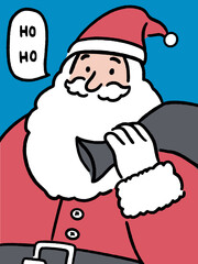 Happy Santa says ho ho, Christmas greeting card, holiday concept, hand-drawn line art style vector illustration.