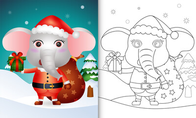 coloring book with a cute elephant using santa clause costume