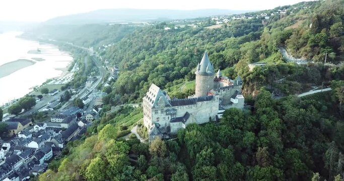 Castel Stahleck in
Bacharach by drone durning summer.