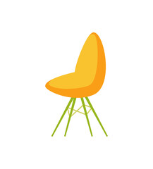 Chair furniture seat for people at public places vector. Isolated icon of armchair of yellow color, interior home decoration with round shaped plastic back