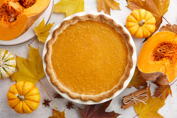 Traditional pumpkin pie for Thanksgiving day. Holiday dessert.