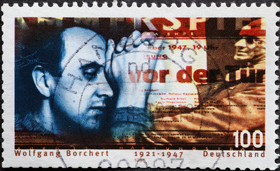 GERMANY - CIRCA 1996 : a postage stamp from Germany, showing a portrait of the writer and poet...