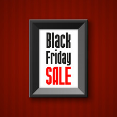 Black frame isolated on red background. Black Friday sale banner. illustration
