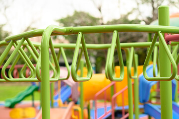 Playground for children and exercise equipment in the park.