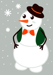 Snowman gentleman in hat, bow tie and vest - funny character for Christmas and New Years holiday winter design