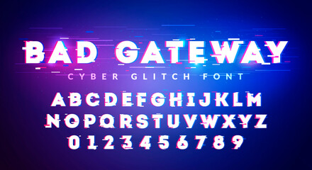 Vector Illustration Future Glitch Cyber Font. High Technology Typography. - obrazy, fototapety, plakaty