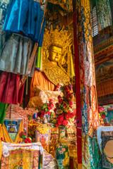 The view inside the old ancient buddhist monastery in Larung Gar on Tibet.