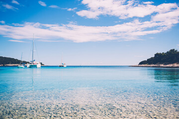 Modern vessels in sea bay