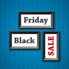 Three black frame isolated on blue background. Black Friday sale banner. illustration