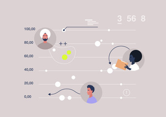 Data analyst team of scientist, a researcher digital scheme representing different information