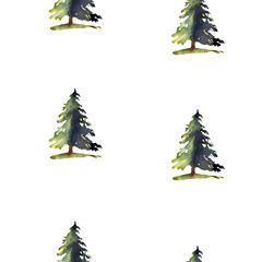 Seamless pattern illustration with pine trees isolated on white background - 389926723