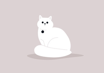 A vector illustration of a fluffy white cat with a big tail