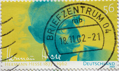 GERMANY - CIRCA 2002 : a postage stamp from Germany, showing a portrait of the writer, poet and...