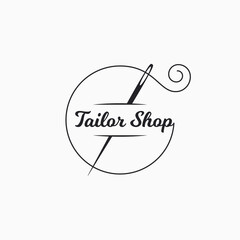 Sewing needle logo. Tailor shop with thread - 389927378