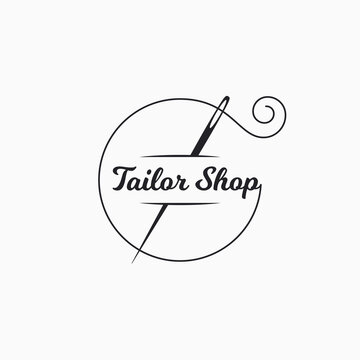 Sewing needle logo. Tailor shop with thread