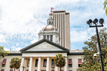Tallahassee, USA - April 26, 2018: Exterior state capitol building in Florida during day with...