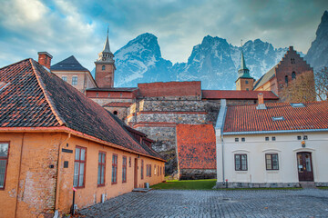 fortress of Akershus . Castle in the mountains.