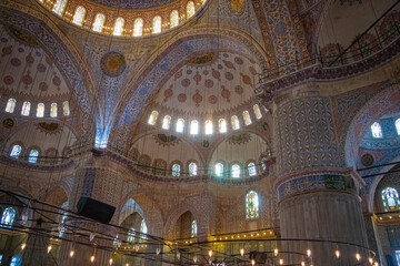 Fototapeta na wymiar Dome of Sultanahmet Mosque aka The Blue Mosque in Istanbul Turkey. Ramadan in Istanbul. Ramadan background photo.