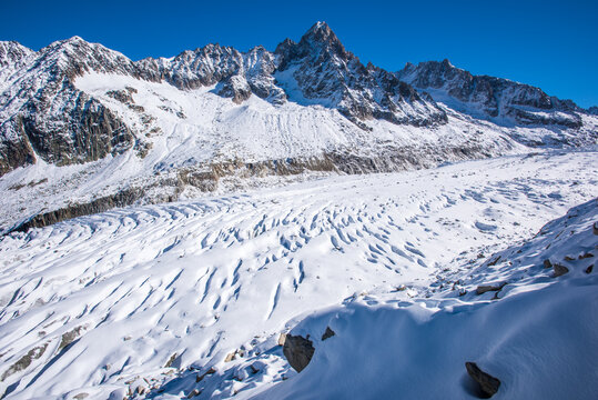 Mer de Glace and Aiguille du Dru in Chamonix French Alps