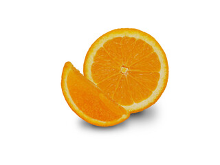 The oranges are cut on a white background