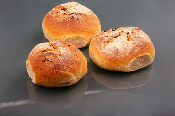 Home baked sourdough bread. Flour and yeast. Bread baking during pandemic.
