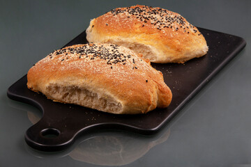 Home baked sourdough bread. Flour and yeast. Bread baking during pandemic.
