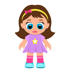 Beautiful children's toy doll in a dress. vector illustration