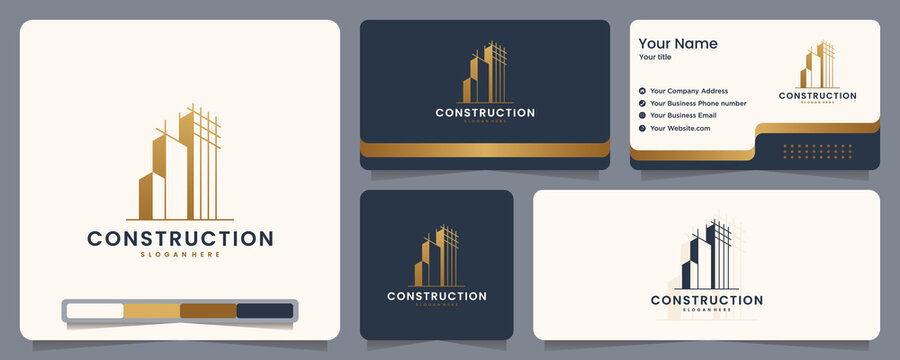 construction , builder , building ,gold color ,banner and business card , logo design inspiration