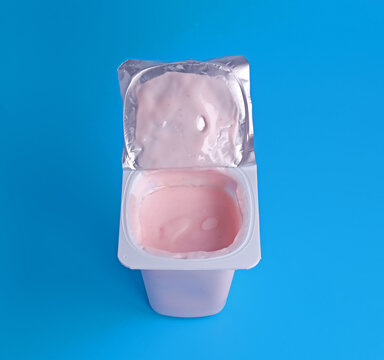 Pink Yogurt On Blue