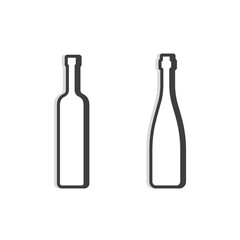 Vodka and red wine bottle. Linear shape. Simple template. Isolated object. Symbol in thin lines for alcoholic institutions, bars, restaurants, pubs. Dark outline. Flat illustration on white backdrop
