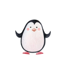 Cute penguin. Watercolor illustration isolated on White. 