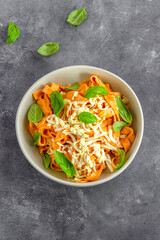 Vertical Photo of Creamy Tagliatelle Pasta Directly from Above Photo