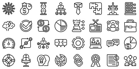 Business collaboration icons set. Outline set of business collaboration vector icons for web design isolated on white background
