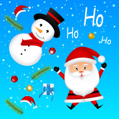 Merry Christmas. Happy Christmas companions. Santa Claus and snow man carecter of vector.