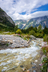 Fototapeta na wymiar Mountain river in Vanoise national Park valley, French alps